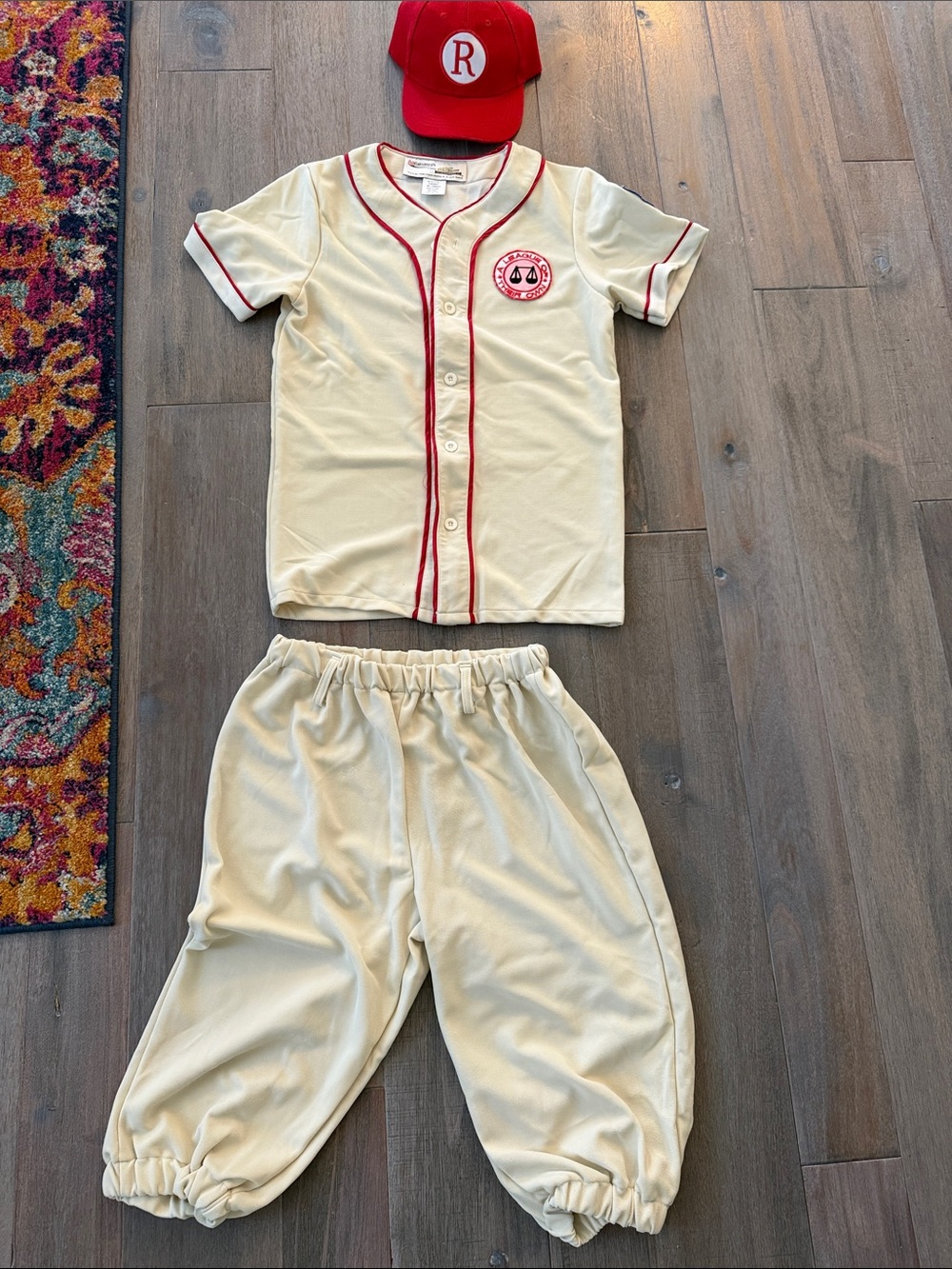 Kids Cream Baseball Costume Set with Red Trim and Cap